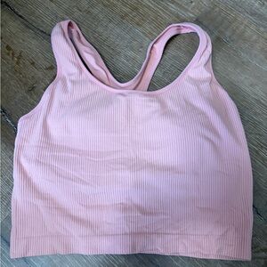 Coral Ribbed Women's Cropped Top with built in bra